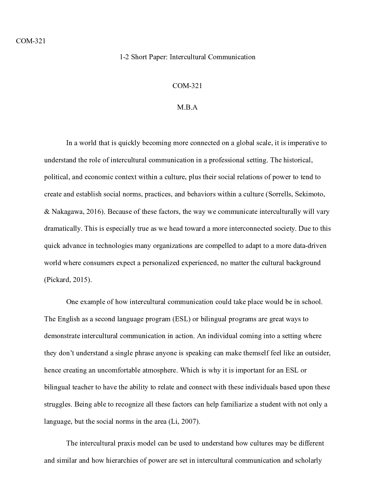 Preview image for 1 2 Short Paper Intercultural Communication.docx    COM-321  1-2 Short Paper: Intercultura